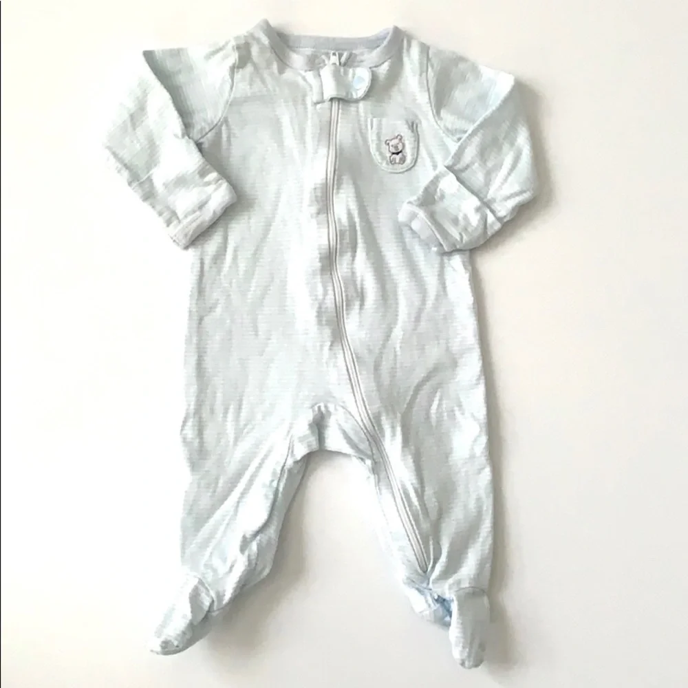 Baby Boy NB Zip Up Footie Sleeper Pajamas Pale Blue Stripes Newborn One Piece